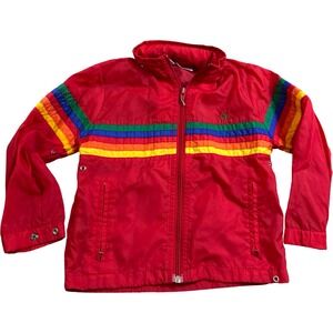 VTG Kids Ocean Pacific Windbreaker Jacket Red Rainbow Stripe Full Zip Size M
